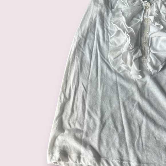 Women’s J. Crew White Ruffle Button Front Tank Top Cotton Poly Blend Sz Medium - Picture 2 of 11